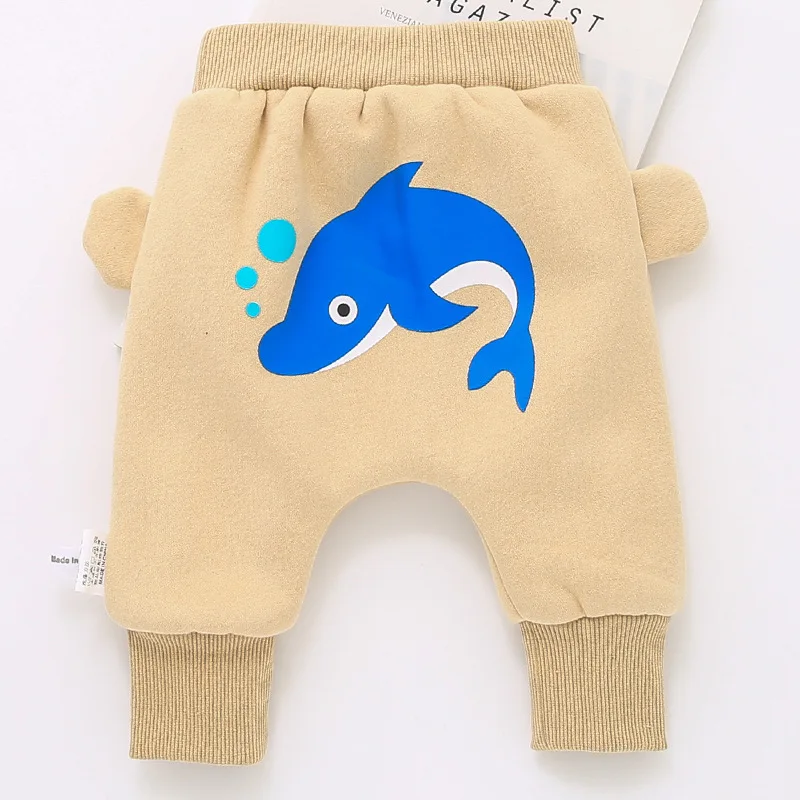 Dolphin Коллекция года, штаны с крестиками для новорожденных, bebes, штаны плюс бархатные теплые штанишки для малышей штаны для мальчиков зимние штаны для маленьких девочек с рисунком краба и большими ушами - Цвет: Dolphin
