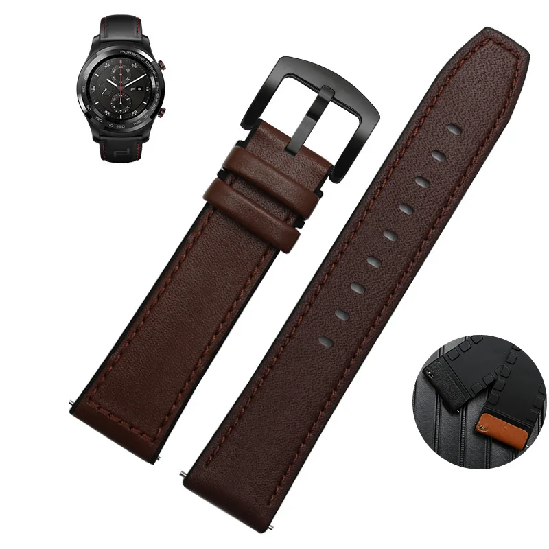 brown black clasp Для huawei watch2 pro Магия классические galaxy Watch 46mm спортивный ремешок для часов 22 мм Натуральная кожа с силиконовым браслетом, Quick Release полос - Цвет ремешка: brown black clasp