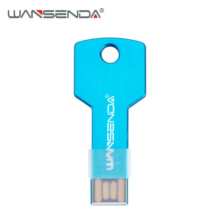 Синий WANSENDA USB флеш-накопитель в форме ключа флеш-накопитель 64 ГБ 32 ГБ 16 ГБ 8 ГБ Флешка реальная емкость USB карта памяти водонепроницаемый флеш-диск - Цвет: Синий
