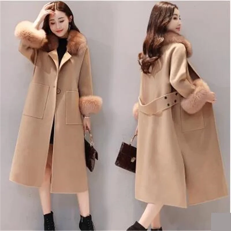 2018 осеннее/зимнее модное пальто новое женское длинное шерстяное большого