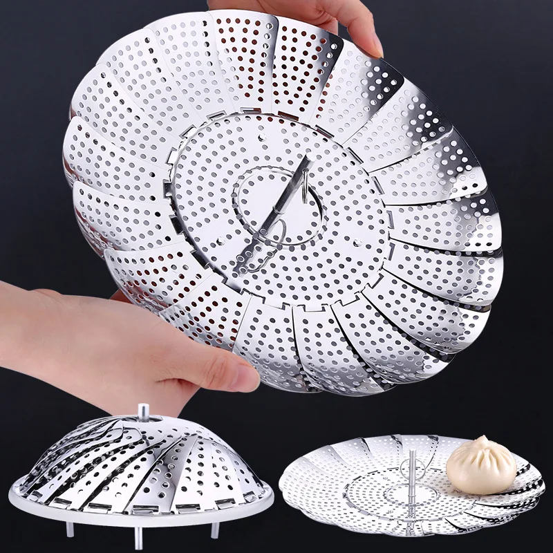 OLOEY Stainless Steel Folding Steamer Kitchen Vegetable Fruit Basket Food Mesh Steaming Rack Cookware Vapor Cooker Steamers Tool | Дом и сад