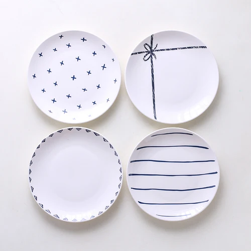 4pcs 4 шт. 8 дюймов тарелки набор Керамическая пиала для риса Оригинальная тарелка блюдо столовые приборы для дома стейк тарелка Обеденный Сервиз Рождественская тарелка десерт лоток - Цвет: 4pcs