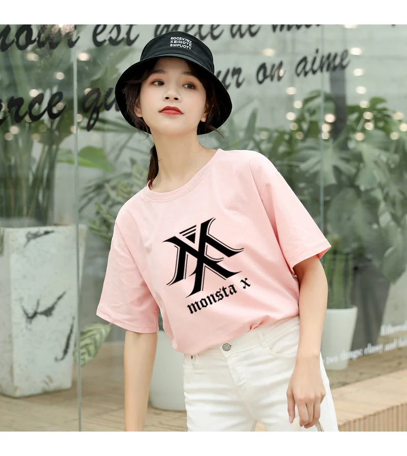 MONSTA X Kpop футболка для женщин в Корейском стиле Ulzzang короткий рукав хлопок топы футболки Летняя мода Повседневная Уличная Harajuku tumblr футболка