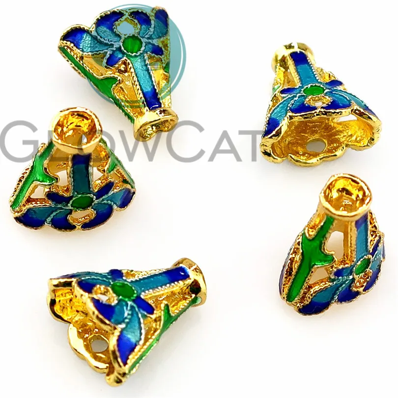 

10pcs Copper Enamel Cloisonne Charms Beads Cap Fitting Tassel Necklace & Pendant Handmade Craft Jewelry Accessories 22356