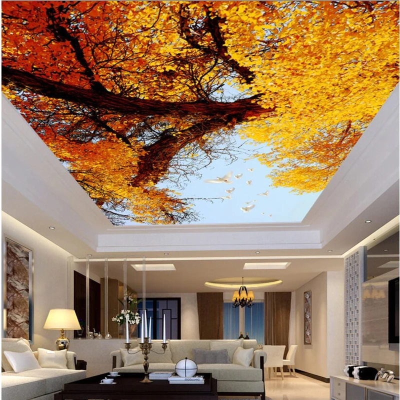 

Большой заказ обои в акварельном стиле клен голубое небо потолок Зенит росписи декоративная живопись