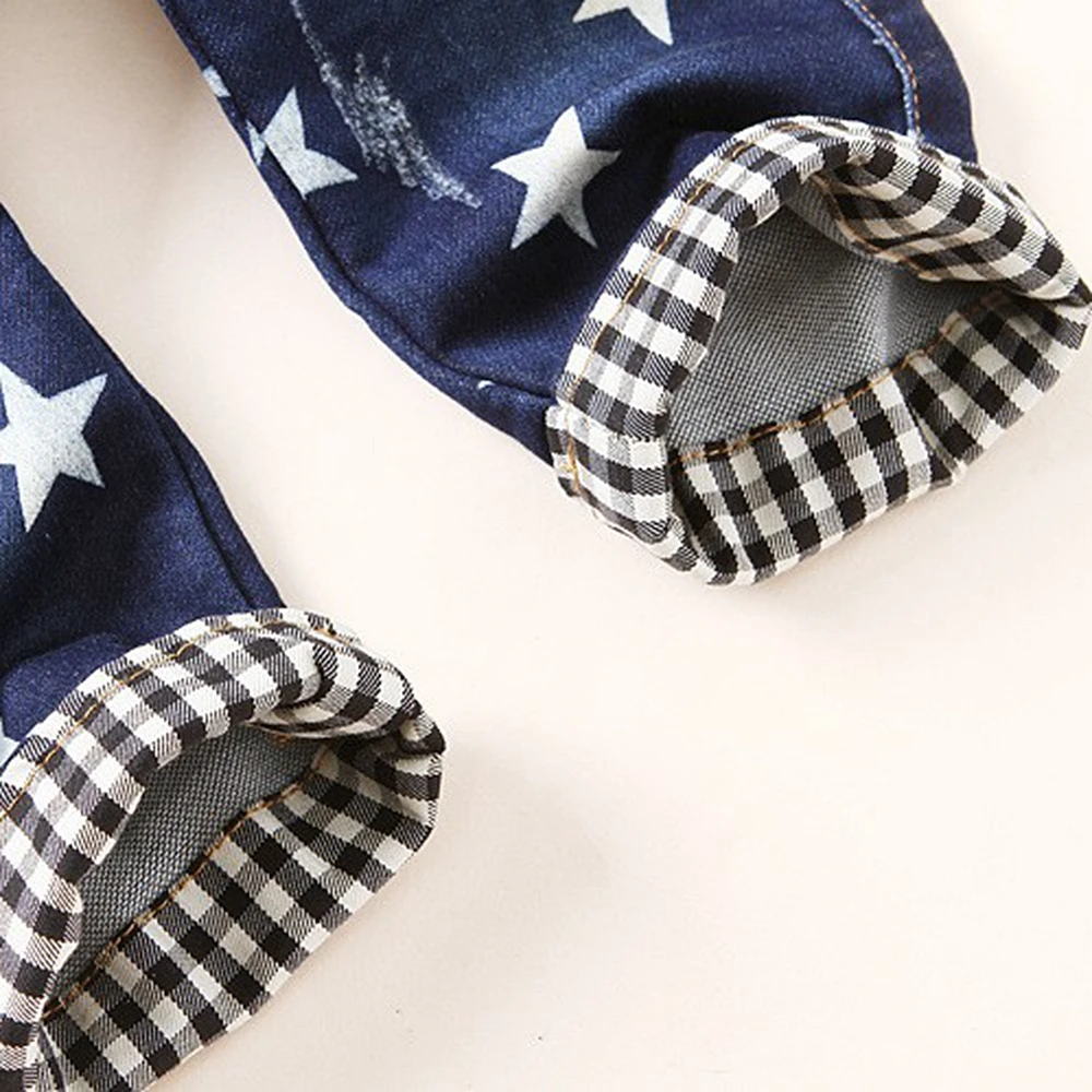 Детский джинсовый комбинезон со звездами с капюшоном для мальчиков и девочек на