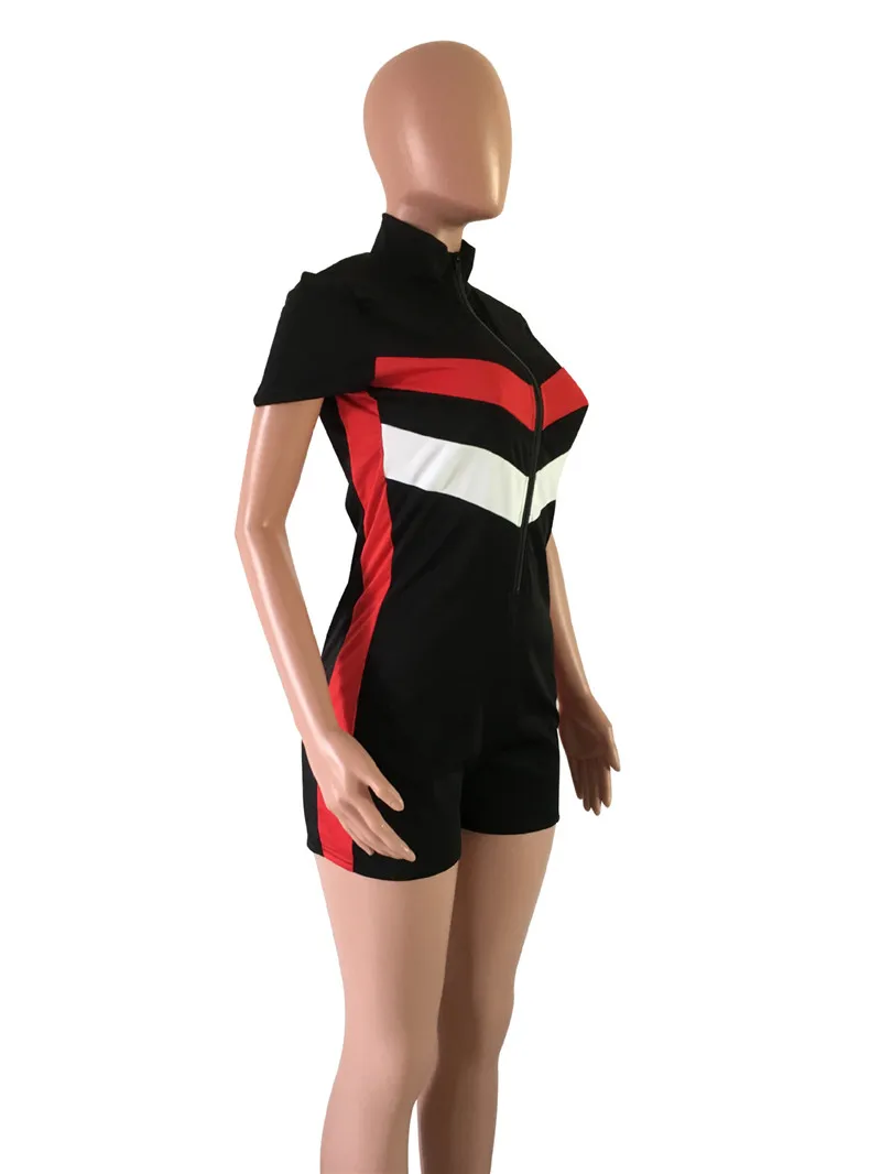 summer jumpsuit bodycon sexy bodysuit women red blue striped print short sleeve pants casual playsuits combinaison femme | Женская