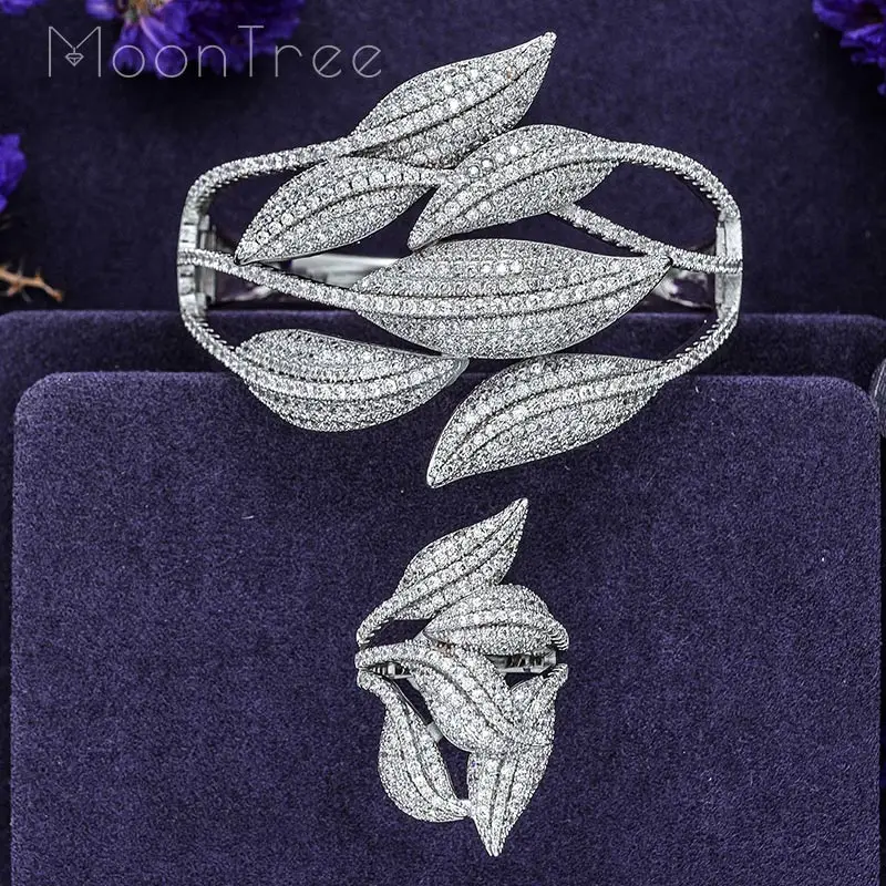 Silver MoonTree Роскошные намотки Африканский нигерийский браслет кольцо наборы индийский набор украшений для женщин Свадебные brincos para as mulheres - Окраска металла: Silver