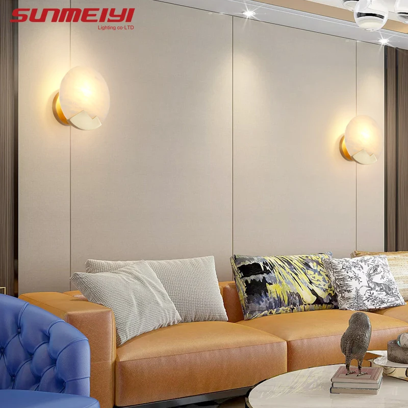 Современные светодиодные Настенные светильники из натурального мрамора медный