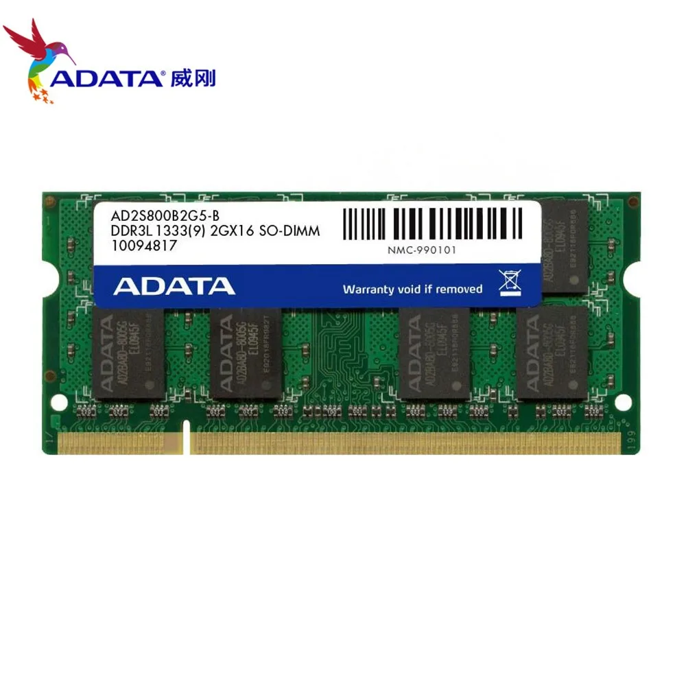 Память ноутбука AData DDR3L 2 Гб 1333 МГц 2RX8 PC3 10600U DDR3 ноутбук RAM SO DIMM 1600 12800 2G 204