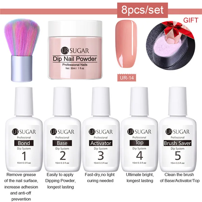 8pcs set14 Ur Sugar 8 шт./компл. погружения ногтей Блеск порошок Наборы градиент французский гвоздь натуральный Цвет голографическая пигмента сухой без лампы для лечения - Цвет: 8pcs set14
