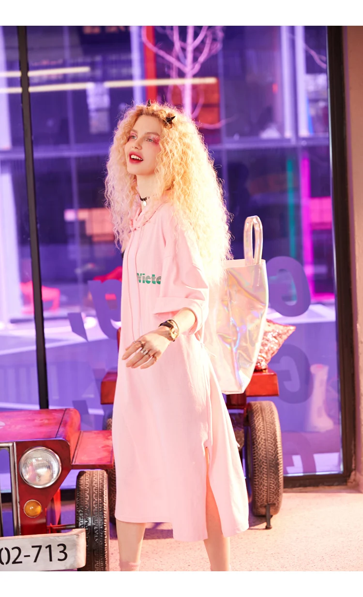 ELFSACK, женские летние длинные платья, женские повседневные платья Harajuku с капюшоном и завышенной талией, женские повседневные платья с коротким рукавом и принтом