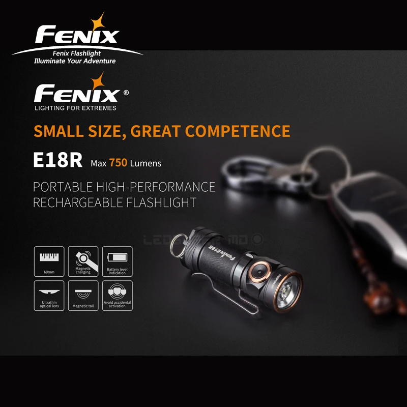 High-performance Fenix E18R Cree XP-L HI LED Rechargeable Portable EDC Flashlight with Free Battery