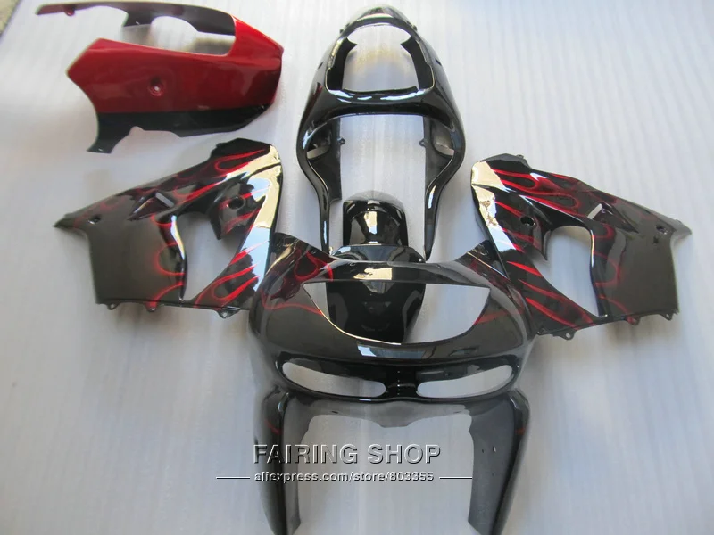 

Hot sale plastic fairing kit For Kawasaki ZX9R 98 99 red flames black fairings set ninja zx9R 1998 1999 XG11