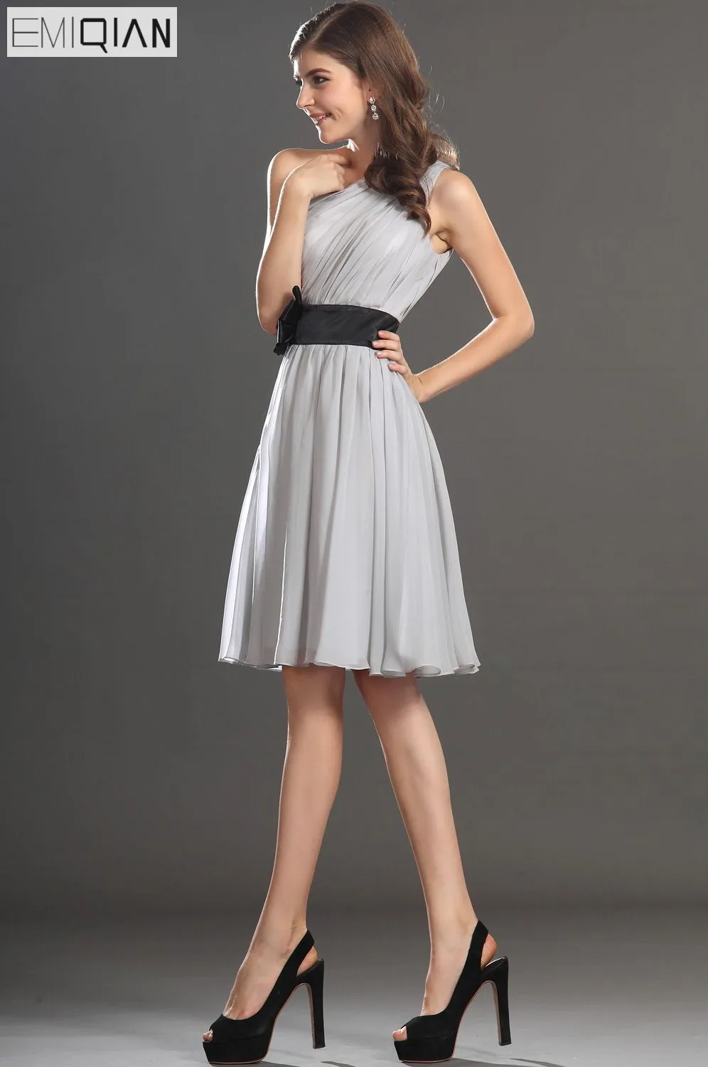 Бесплатная доставка Новое Великолепное черное серое шифоновое коктейльное