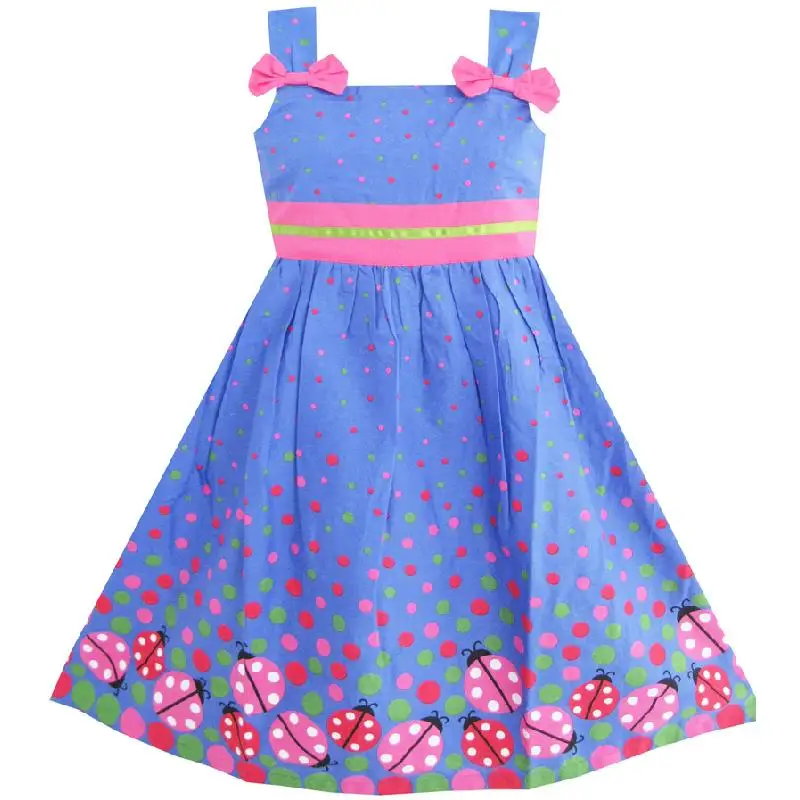 Sunny Fashion платья для девочек Синий Ошибка Розовый Точка Дети Одежда Хлопок 2020 Лето