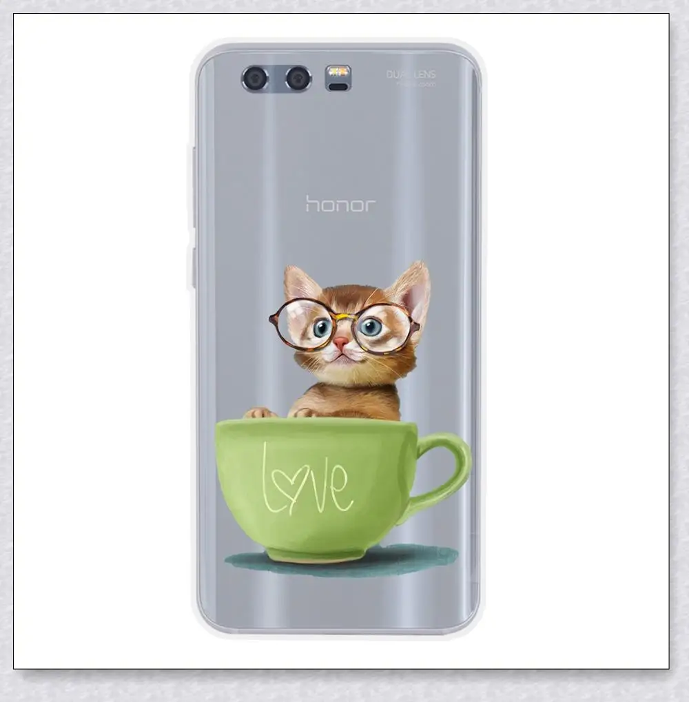 Cup Cat Чехол для huawei Honor 9, чехол из мягкого ТПУ силикона, крутая Роскошная защитная задняя крышка для huawei Honor 9, Премиум чехлы для телефонов, Capas - Цвет: Cup Cat