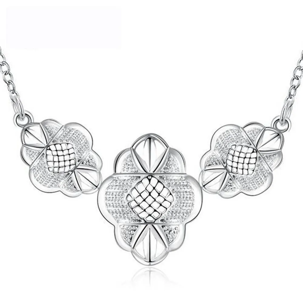 925 Sterling Silver colorFlower Necklace fashion silver chain clavicle short Necklaces &amp Pendants for women collar fine jewelry |
