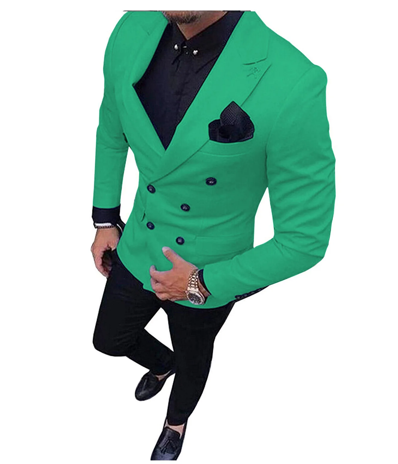 green 2 шт. мужские костюмы Slim Fit Бизнес двубортные костюмы жениха шерсть "твид" розового цвета в стиле смокинга для вечернее платье на свадьбу(пиджак+ брюки - Цвет: green