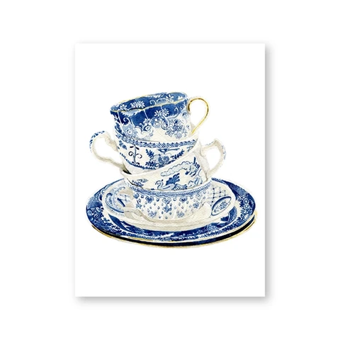Винтажные чайные чашки акварельные художественные принты синяя белая ива чайная чашка китайская Художественная Картина на холсте настенные картины плакат домашний декор