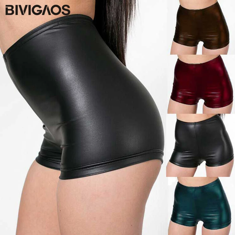 BIVIGAOS женские плотная искусственная кожа шорты из полиуретана модные с
