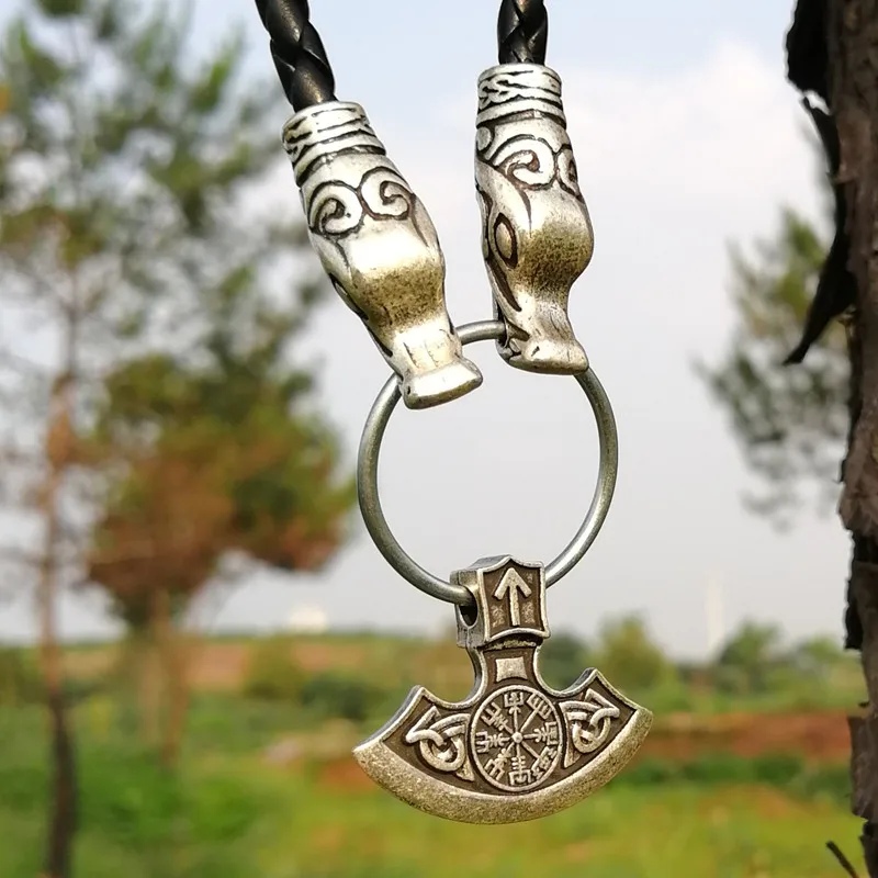 Волчья Голова вегвизир амулет топор подвеска ожерелье кожаное викингов для