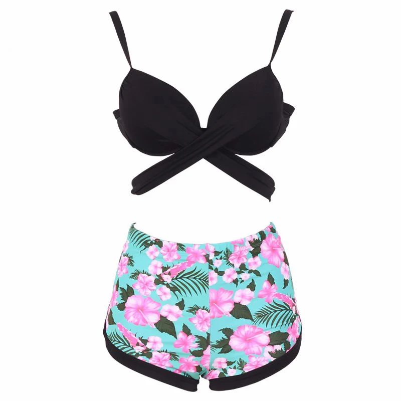 Купальный костюм с высокой талией 2019 бикини женская одежда для плавания принт