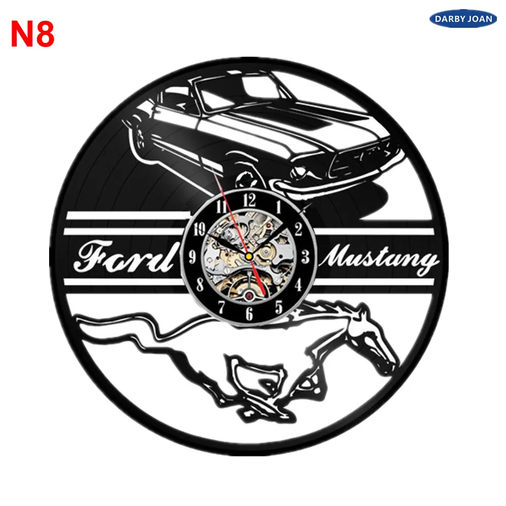 Ford Mustang ручной работы Виниловая пластинка настенные часы Забавный подарок винтажный уникальный домашний Декор Автомобильные часы