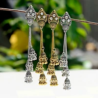 2020 womens india geometric long chain tassel hanging dangle drop earrings tibetan jewelry bohemia bell jhumka earrings
