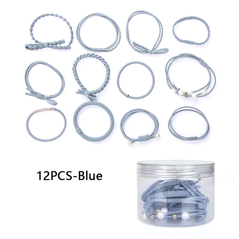 style 2 blue 12 шт./бутылка лента Бант Веревки для волос Резиновая лента милые Галстуки для волос бант эластичная лента для волос женские аксессуары для волос для девочек - Цвет: style 2 blue