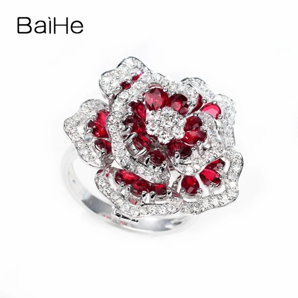 BAIHE Твердое 14 к белое золото сертифицировано H/SI-SI3 0.70ct натуральные бриллианты и около 2.5ct Rubis женское модное Ювелирное кольцо