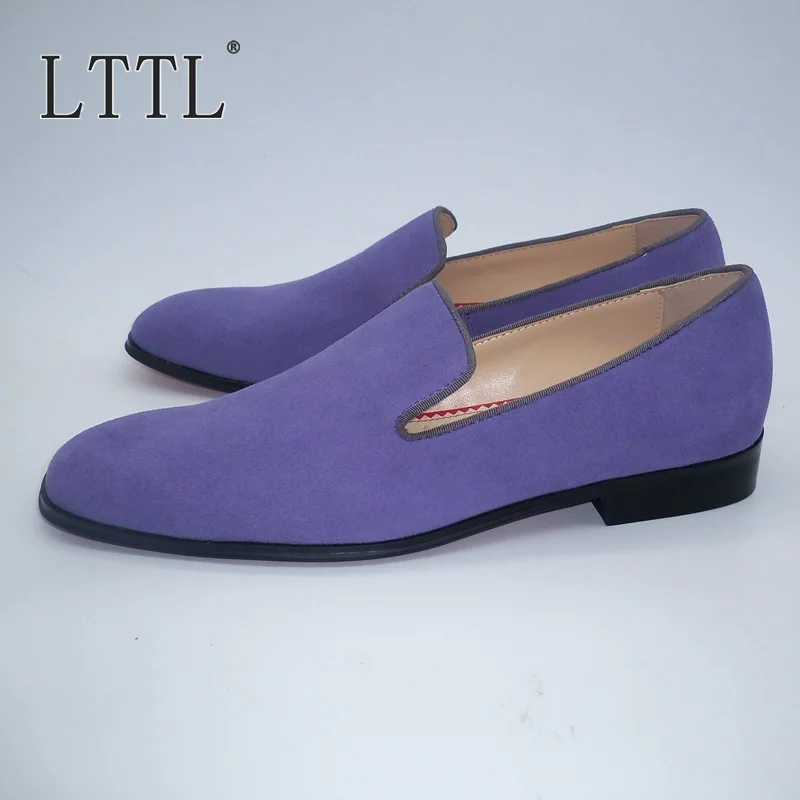 LTTL Light Purple Suede Leather Mens Loafers Fashion Slip On Men Casual Shoes Dress Party Wedding Big Size 38-47 | Обувь