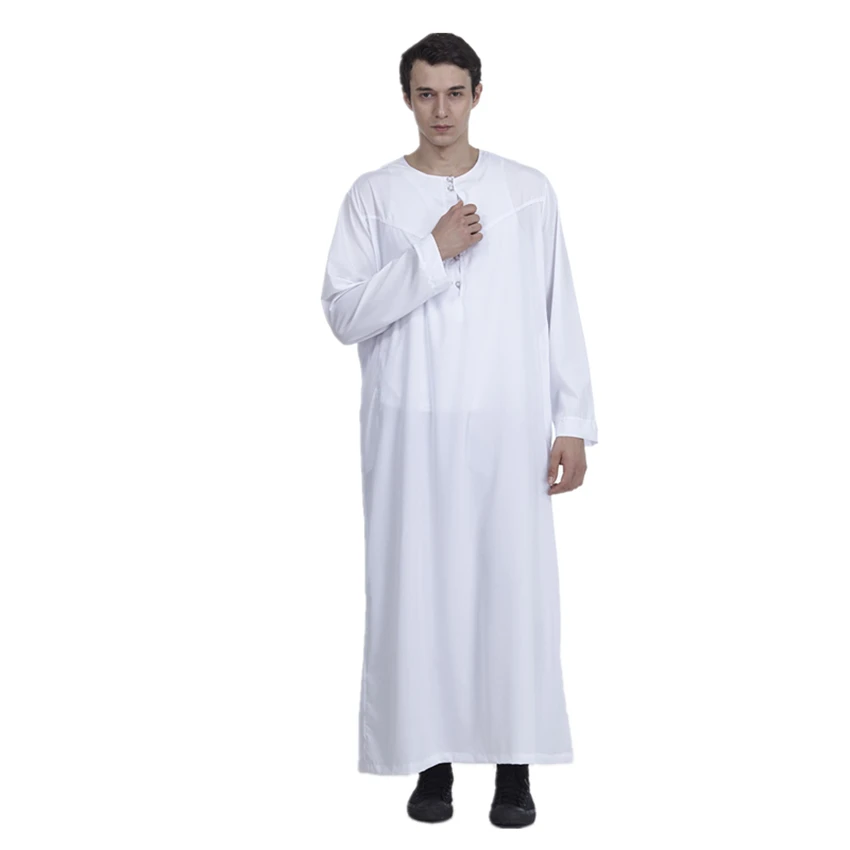 Женское платье мусульманская одежда Курта однотонное белое с длинным рукавом