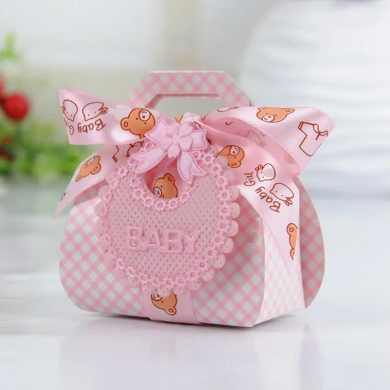 

12pcs/lot Bear Shape DIY Paper Wedding Gift Christening Baby Shower Party Favor Boxes Delicate Candy Box with Bib Tags & Ribbons