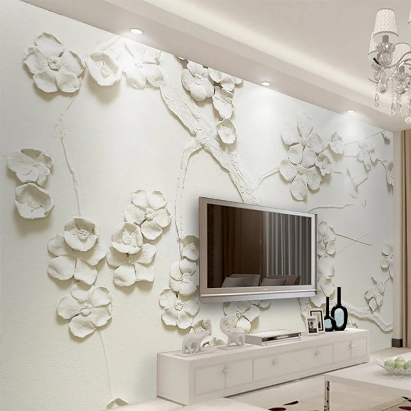Индивидуальные 3D обои любого размера красивые рельефные с цветком сливы для
