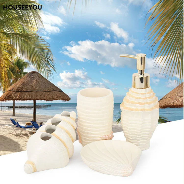 Набор полимерных аксессуаров для ванной комнаты в пляжном стиле 4 шт./компл. | Дом