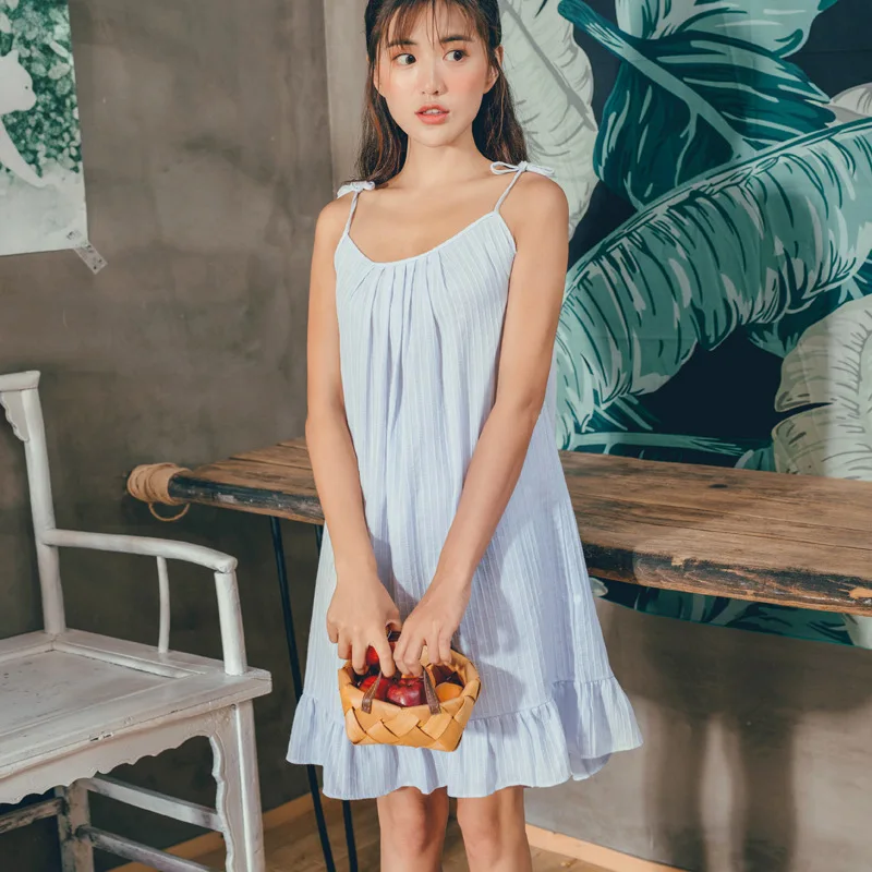 Женская ночная рубашка в полоску летняя пикантная хлопковая Ночная на бретелях