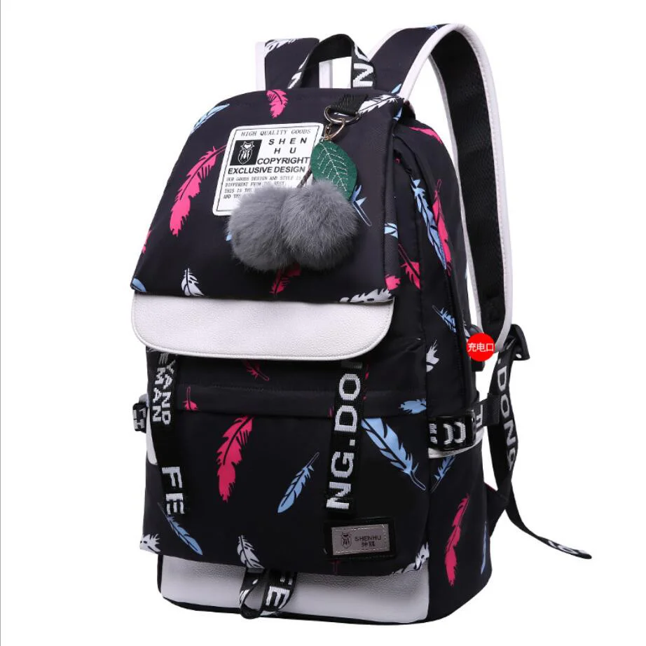 Милый смайлик стиль печати для женщин Открытый USB путешествия рюкзак женская