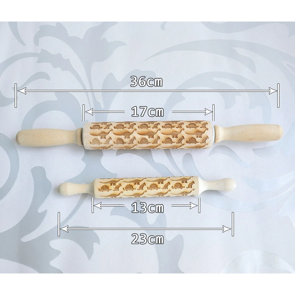Скалка с тиснением динозавра для печенья деревянная гравировкой подарка на
