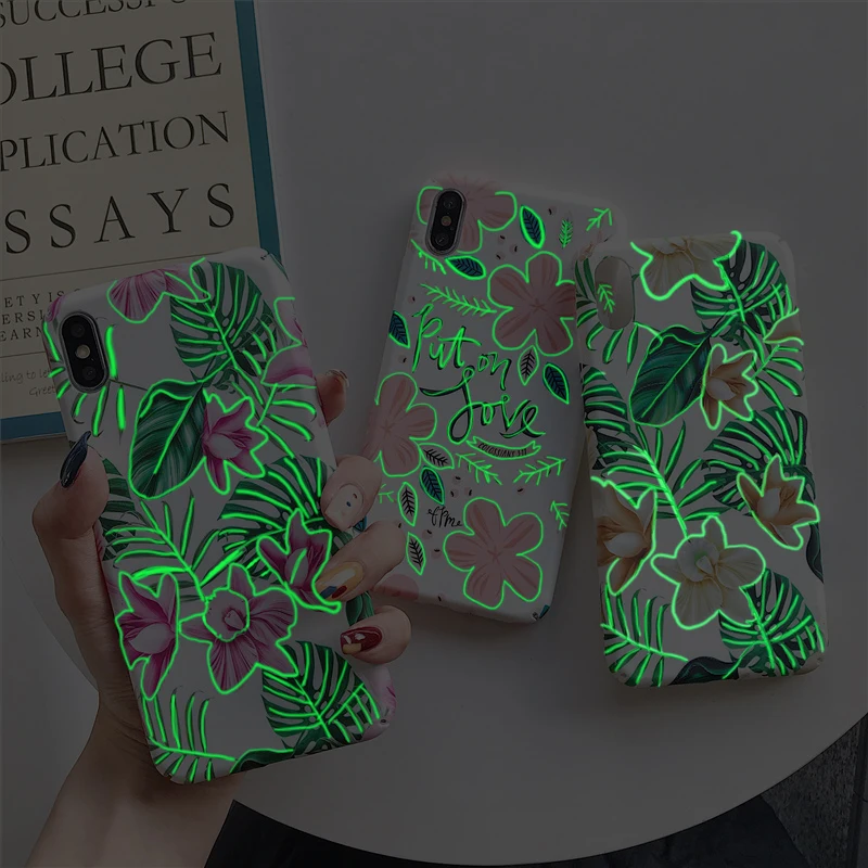USLION светящийся цветок листья печать чехол для телефона iPhone X XS XR Xs Max 7 8 Plus Жесткий