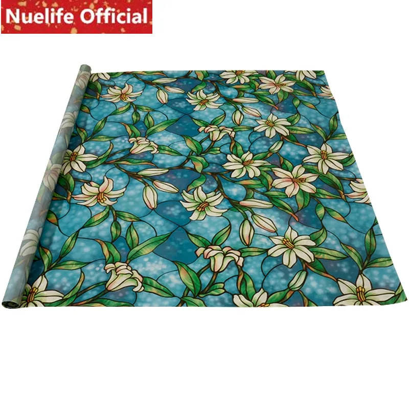 45x100cm Plant flower pattern of glass electrostatic film toilet living room bedroom dining room kitchen Windows glass film N4