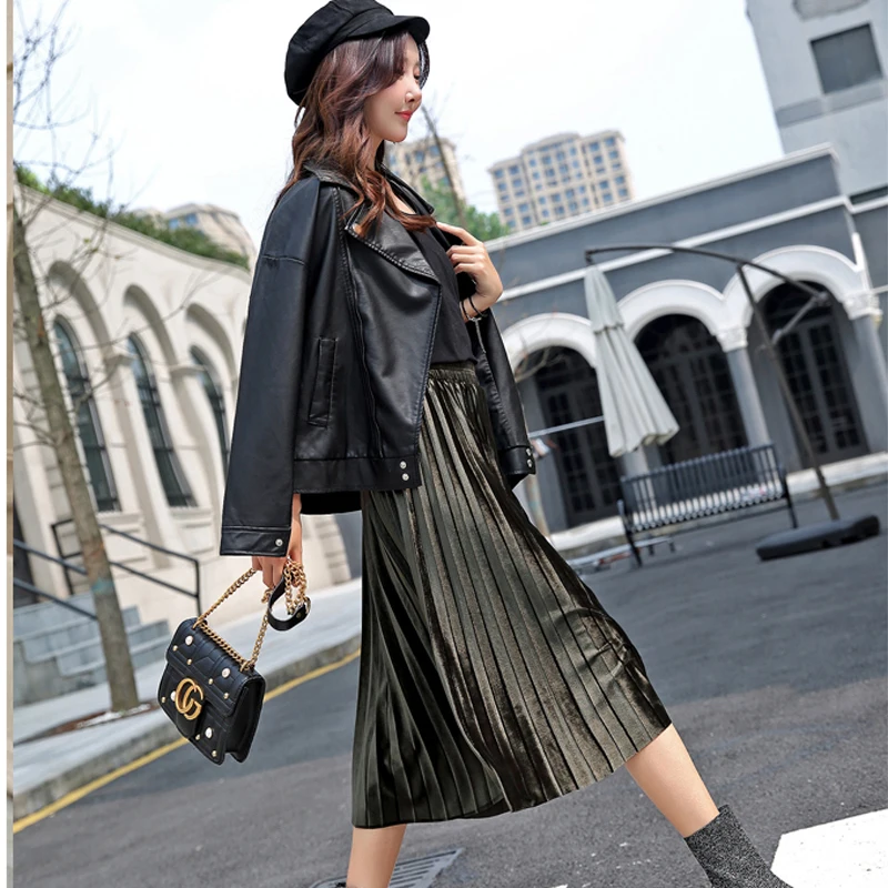 HziriP Женская эластичная плиссированная длинная юбка с высокой талией Осень-зима