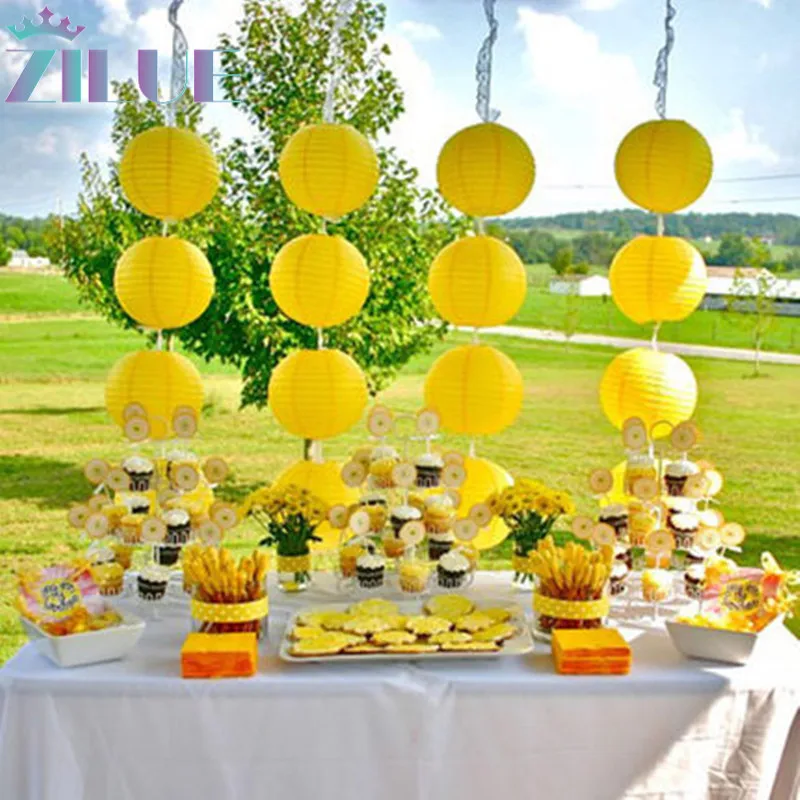

Zilue 10pcs/lot Lemon yellow Paper lanterns lamps Luau Party Summer home decoration Chinese paper lanterns for Wedding suppilers