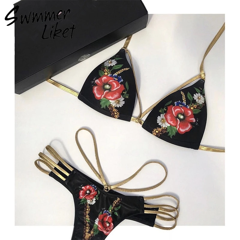 Экстрим Бикини Треугольники купальник женский сексуальная печати купальники