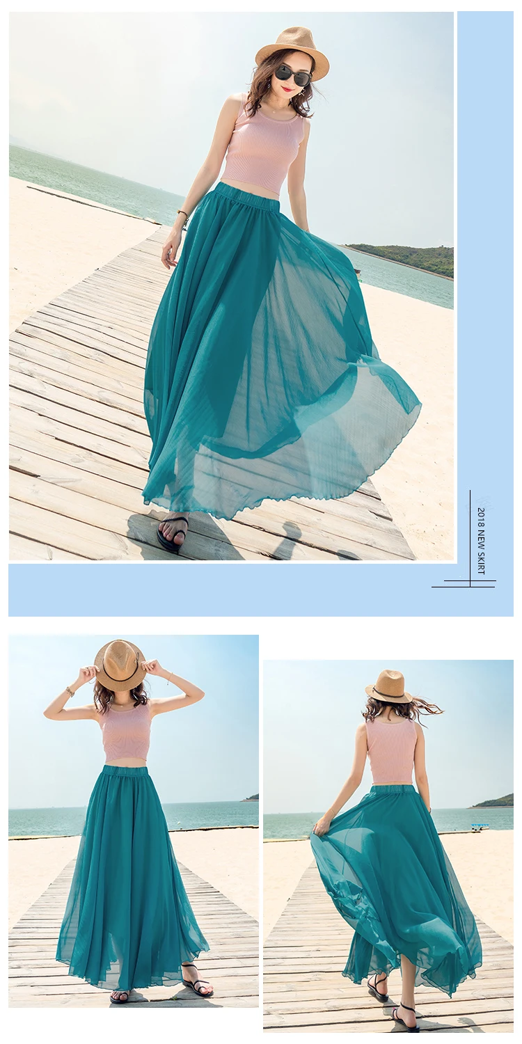 Летние Для женщин макси юбка Boho Высокая Васит Для женщин Длинная юбка из шифона женщин-saias элегантный Белая юбка ботильоны-Длина пляжные юбка