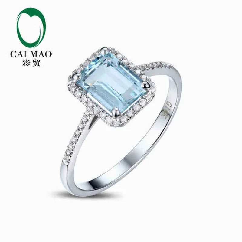 

CaiMao 1.33 ct Natural VVS Aquamarine 14KT/585 White Gold 0.18 ct Round Cut Diamond Engagement Ring Jewelry Gemstone