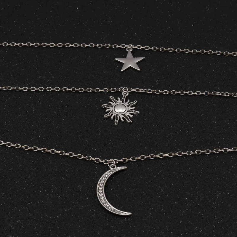 Tenande Новая мода мульти Слои Большой себе серебро Цвет Crystal Star Солнца и Луны