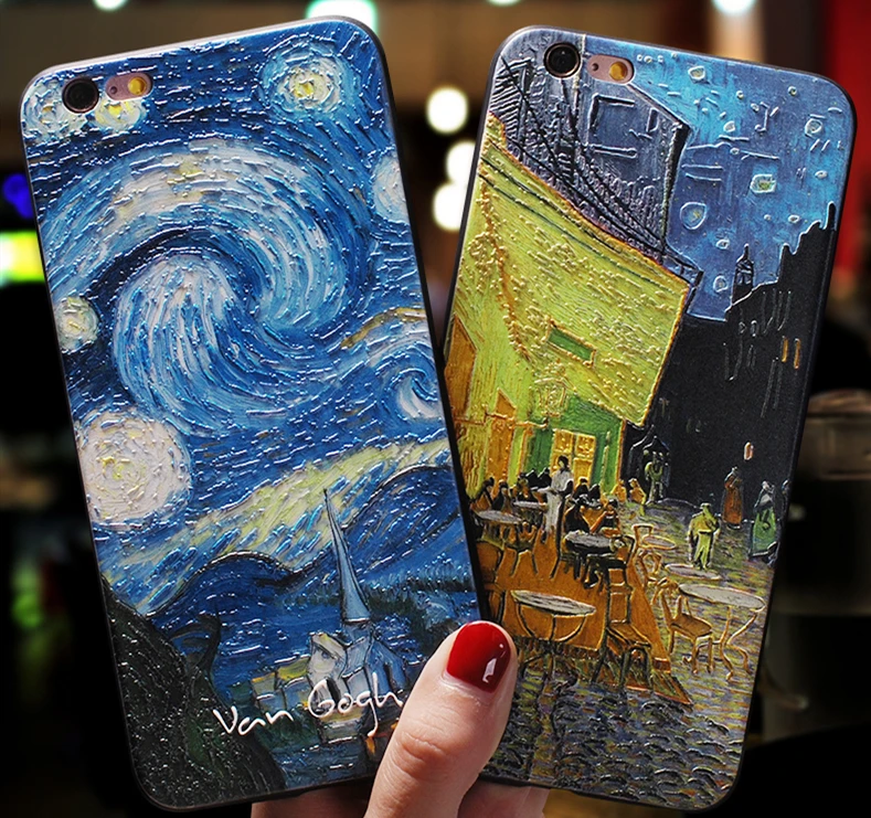 3D рельефный чехол для телефона Ван Гог для iPhone 7 Plus 8 6 6S X Мягкий силиконовый чехол для iPhone 5 5S SE XS XR 11 Pro MAX чехол со звездным небом