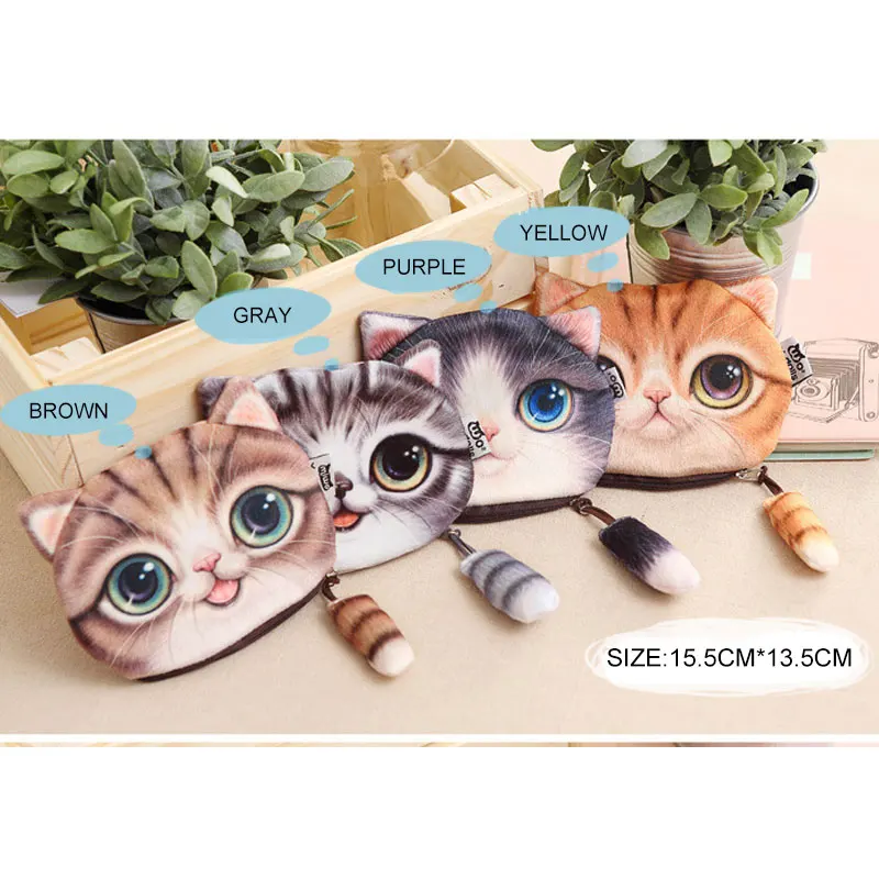Симпатичный реалистичный плюшевый Кошелек для детей портмоне кошка Kawaii 3D