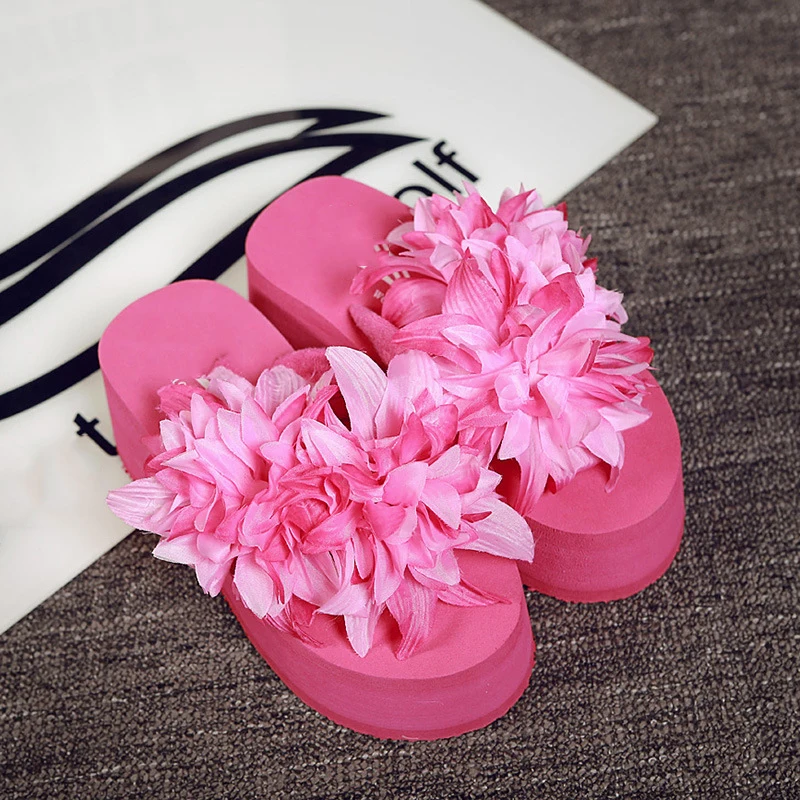 New Top Sale Summer Women Flip Flops Fashion Big Flower Sandals Lady Wedges Comfortable Style Soft Beach Slippers | Обувь